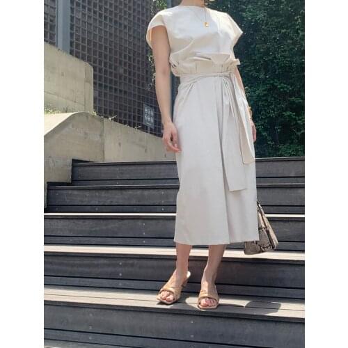 Ladies Cotton & Linen Blend Waist Ties Midi Skirts