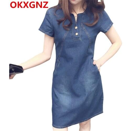 Korean Denim Dress For Women 2019 New Summer Casual Jeans Dress With Button Pocket Sexy Mini Dress Vestidos Plus Size S-5XL M98