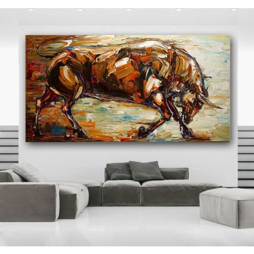 Handmade Bull Animal Contemporary Modern Art Oil on Canvas Huge Clean Modern Look Expressive Impressionist Thick Oil Painting