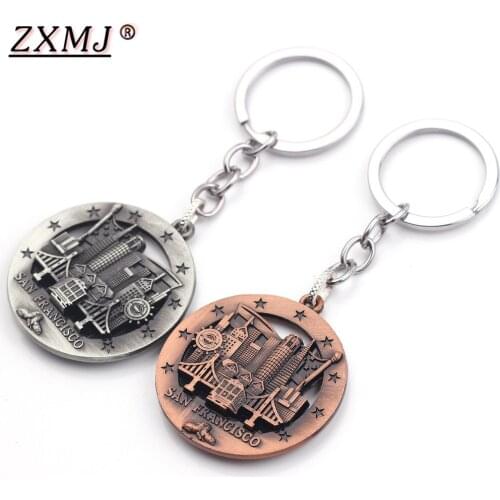 ZXMJ San Francisco Keychain keyring Vintage Metal Alloy Round Key Chain For Key US Travel Souvenir Jewelry Gift Key Holder