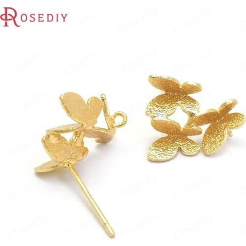37141)6PCS 14x11MM 24K Gold Color Brass Butterfly Stud Earrings Pins High Quality Jewelry Making Supplies Findings Accessories