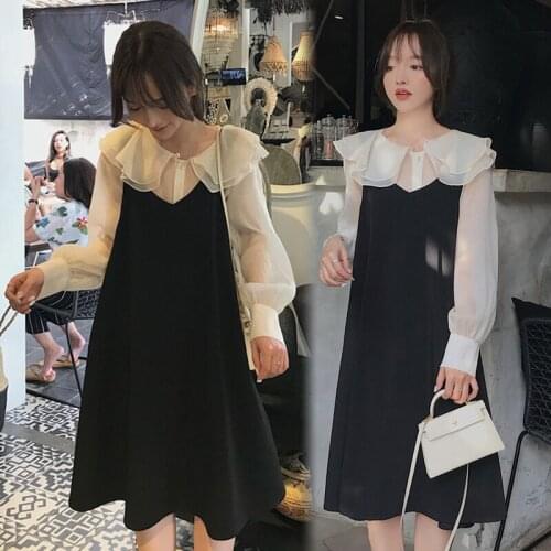 4637# Blouse + Dress Maternity Clothes 2 Pcs Loose Stylish Long Sleevess Dress Pregnant Women Pregnancy Clothes