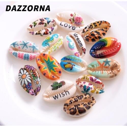 New 10-20Pcs/Pack Cartoon Shell Shape Acrylic Beads With Hole Cute Pattern Loose Spacer Beads For Jewelry Making Diy Handmade