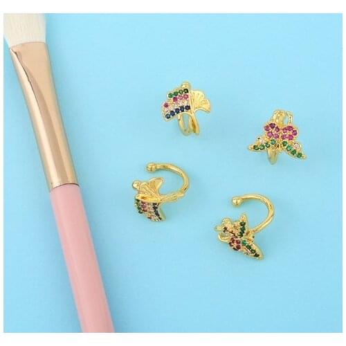 Butterfly multicolor Brass micro pave cz zircon cubic zirconia Ear clip cuff Earrings no piercing copper gold plated crystal xv3