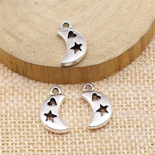 Free shipping 50pcs 9x17mm antique silver Moon star love charms diy retro jewelry fit Earring keychain hair card pendant