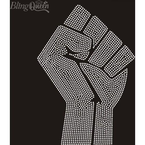 BlingQueen 25PCS/LOT Korean Rhinestone Bling Motifs Iron On Rhinestone Heat Transfers Black Lives Matter Fist Design