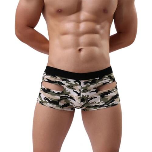 Underwear Men Boxer Mens Panties Sexy Mid Waist Camouflage Hollow U Convex Boxer Briefs Underwear Underpants for Men