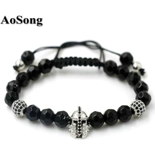 BPPCCR Micro CZ Balls Zirconia Helmet Sparta Chakra Braided Macrame Bracelet Men Women Powerful beads Pulseira Feminina