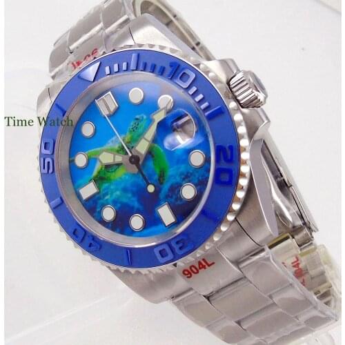 40mm Blue Face Mens Automatic Watch Japan NH35 Movement Sapphire Tortoise dial 904L Oyster Bracelet Glide Lock Ceramic Insert