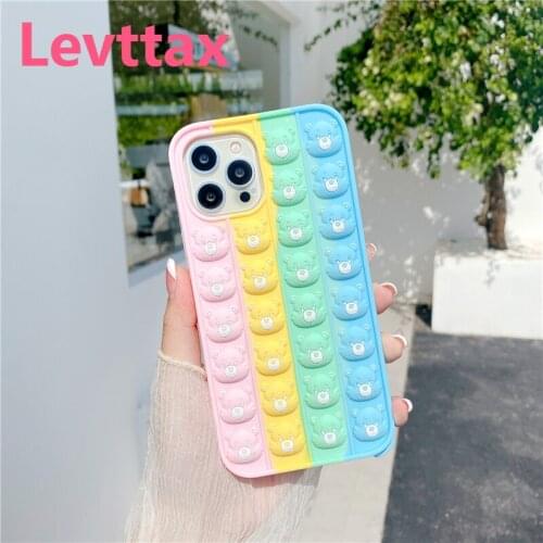 3D Push Bubble Reliver Stress Bear Soft Silicone Back Case For iPhone 11 12 Pro Mini Cover for iphone 6 7 8 Plus XS X XR SE2020