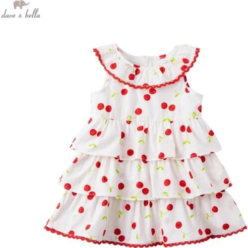DB18109 dave bella summer baby girls cute print draped dress children fashion party dress kids infant lolita clothes