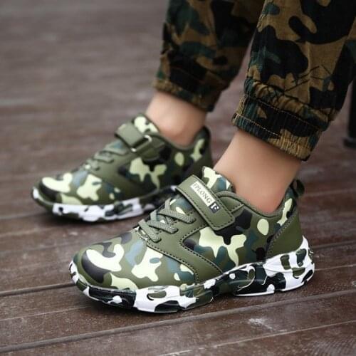Kids Camouflage Shoes Boys Sneakers Boys Sport Running Shoes Children Leather Non-slip Casual Lightweight Trainers Outdoor Shoes
