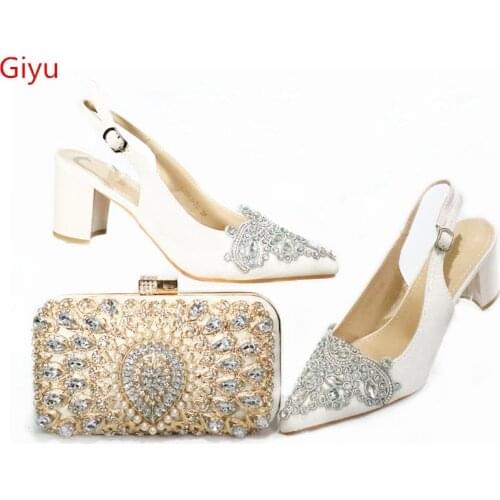 Doershow hot Shoes and Bag Set African Sets 2020 silver Color Italian Shoe Bag Set Decorated with Rhinestone High Quality SBK1-2