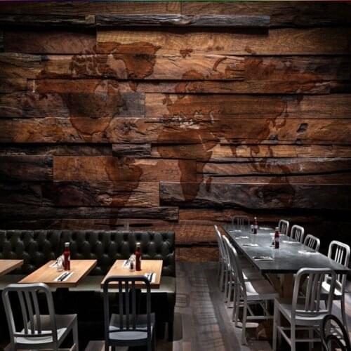 Custom mural Retro Nostalgic World Map Wooden Restaurant Mural Background Wall bathroom custom wallpaper