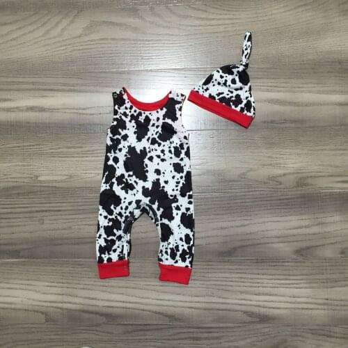 GirlyMax Summer Baby Girls Milk Cow Print Romper Infant Toddler Clothes with Hat