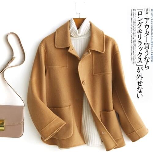 Short Solid Double Sided 100% Wool Coat Women Single Breasted Elegant Winter Jacket Casual Double Sided Outerwear Female