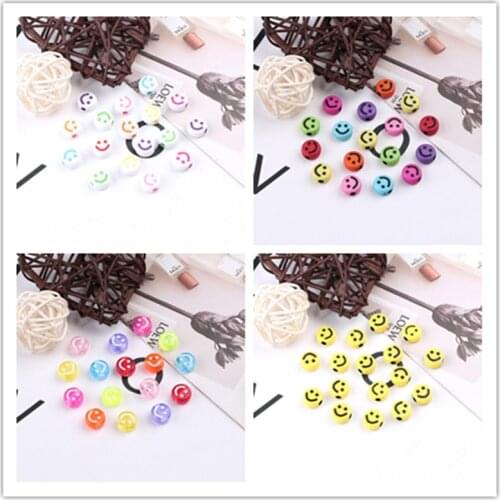 100pcs Smiling Face Round Flat Charms Acrylic Beads Loose Spacer Beads for Handmade Jewelry Making Bracelet Necklace Supplies