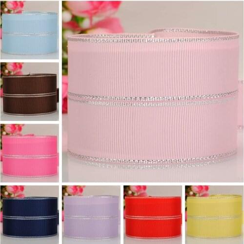 1 "25mm Colorful pattern two side silver edge foil stamp grosgrain ribbon