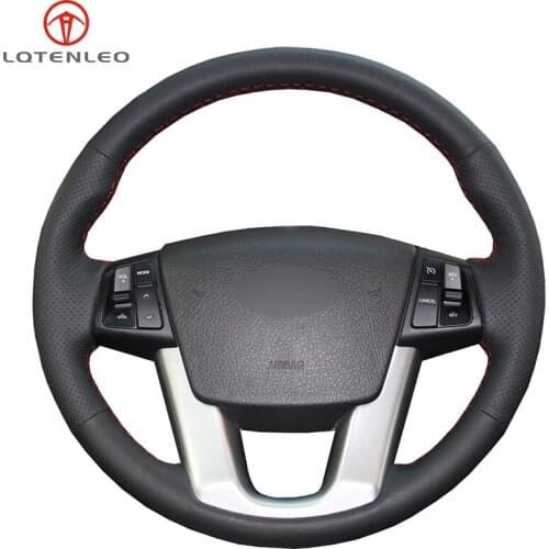 LQTENLEO Black Genuine Leather DIY Car Steering Wheel Cover For Kia Sorento 2008-2014 Kia Cadenza 2010-2015 K7 2011-2015