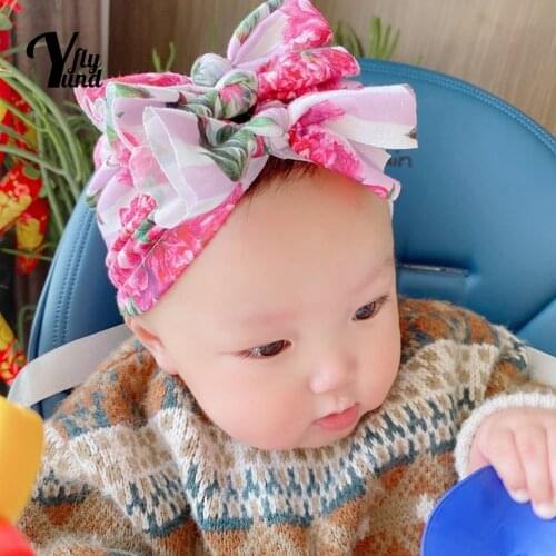 Yundfly Fashion Childrens Hats Cute Striped Print Bowknot Baby Beanie Caps Infant Headwear Hair Accessories Photography Props