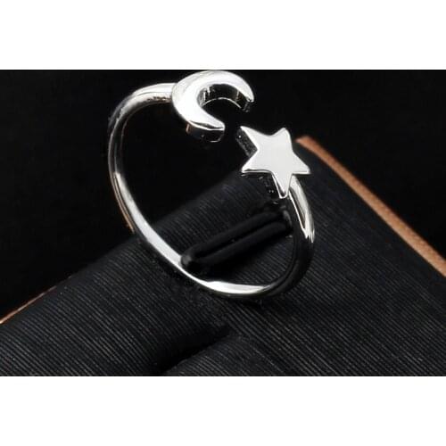 MOREDEAR Silver and Rose Gold Color Adjustable Crescent Moon and Tiny Star Rings for Women