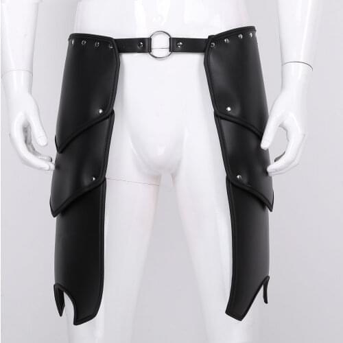 Mens Fashion Vintage Faux Leather Leg Armors Body Waist Harness Strap Bondage Cosplay Halloween Masquerade Clubwear Costume