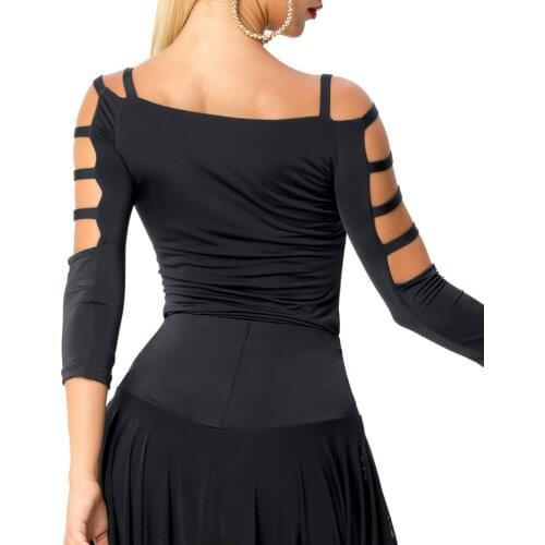 Latest fashionable elegant black modern Latin dance top for women / Female / Girl, fashion running wear long sleeve upperwears