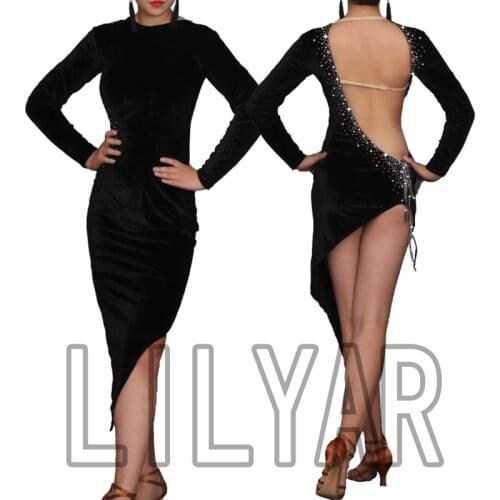 New Latin Dance Dress Latin Skirt Competition Dress Costumes Performing Dress Sparkly Rhinestones Adult Customize Children