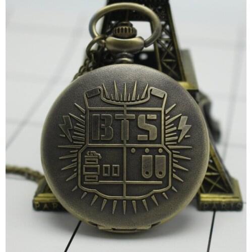 New Vintage BTS Quartz Pocket Watch Analog Pendant Necklace Chain Mens Womens Watches Birthday Gift relogio de bolso Bronze