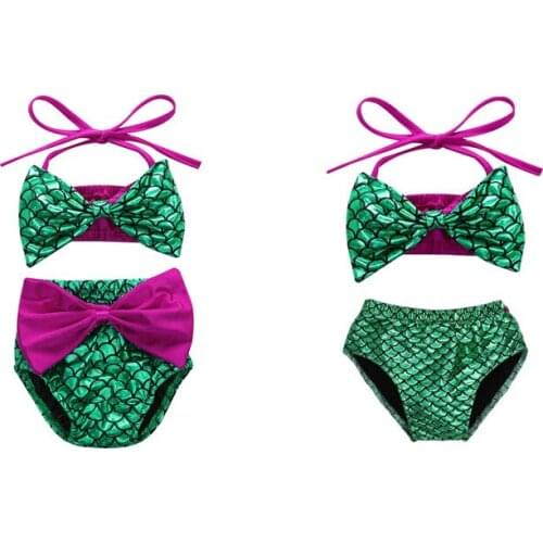 Princess Newborn Infant Baby Girl Bandage Mermaid Bowknot Bikini Set Beach Swimwear Swimsuit Bathing Suit Costume Age 0-24M