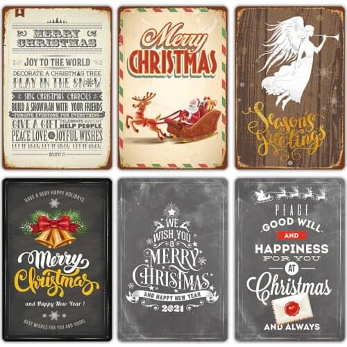 Shabby Chic Christmas Trees Decor Plaque Metal Tin Sign Vintage Merry Christmas Gift Wall Stickers Poster Retro Room Decoration