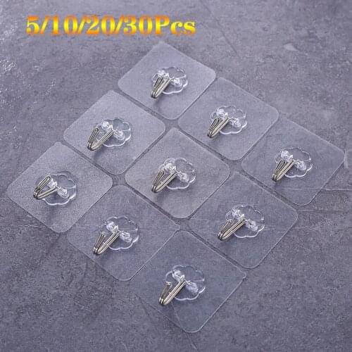 10/20/30/50Pcs Bathroom Transparent Wall Hooks Waterproof Oilproof Self Adhesive Hooks Reusable Kitchen Organizer Hanging Hooks