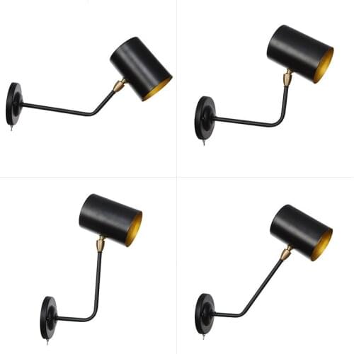 Retro Long Arm Wall Lamp Vintage Rustic Lighting Wall Mounted Led Light 220v Spot Light Fixtures Bedroom Bedroom Lampshape Black