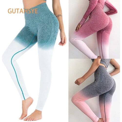 Sport Yoga Gradient color energy Legging Women Workout Fitness Jogging Running Pants Gym Tights Stretch Sportswear Yoga Leggings