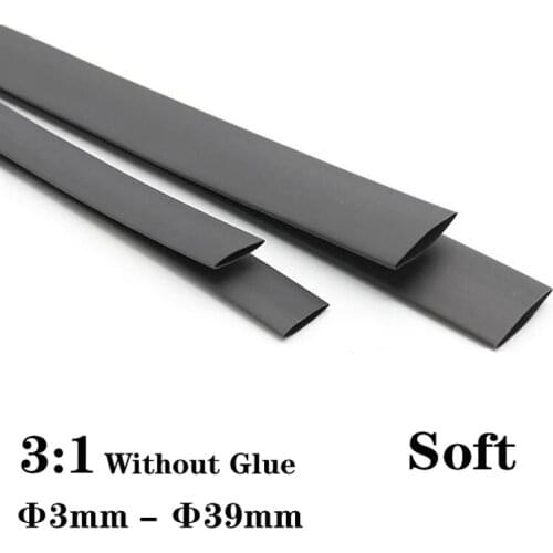 2Meters 3:1 Heat Shrink Tube without Glue Polyolefin Cable Wire Tubing Sleeving Black Soft Dia 3 4.5 6 9 12 15 18 24 30 39 mm