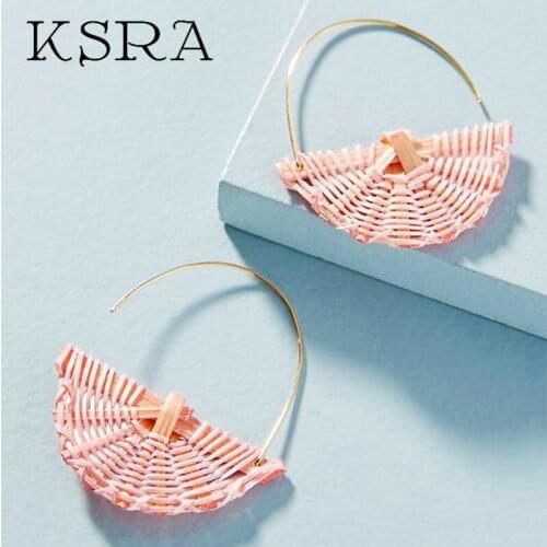 KSRA New Drop Dangle Earring Woman Jewelry Handmade Rattan Creative Colors Earrings Fashion Wild Rattan Earrings Female