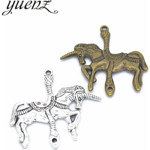 YuenZ 3 pcs 2 color Antique Silver Plated alloy unicorn Charms Pendants for Jewelry Making DIY Handmade Craft 43*43mm D9126