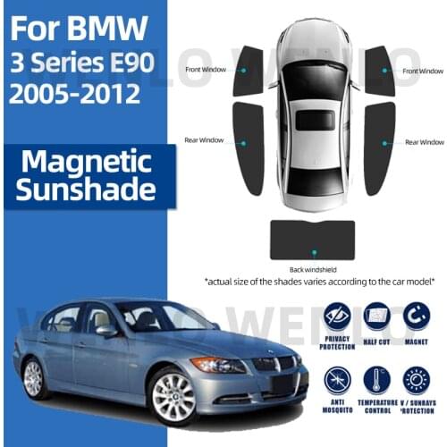 For BMW 3 Series E90 2005-2012 Windshield Curtain Car Sun Visor Magnetic Sunshades Side Window Cover Nylon Screen Nets Sunshield