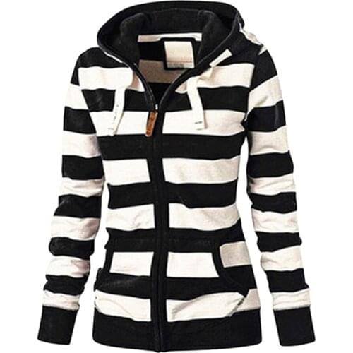 Woman Autumn Oversized Hoodie Sweatshirt Casual Loose Stripe Zipper Pocket Tops Hoodie Hooded Sweatshirt Coat Bluzy Damskie #38