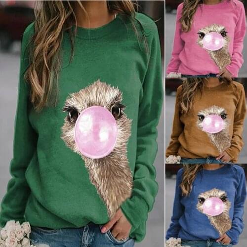 Women Fashion Casual Loose Tops Cute Animal Print Long Sleeve O-Neck Pullovers Sweatshirt Female Streetwear