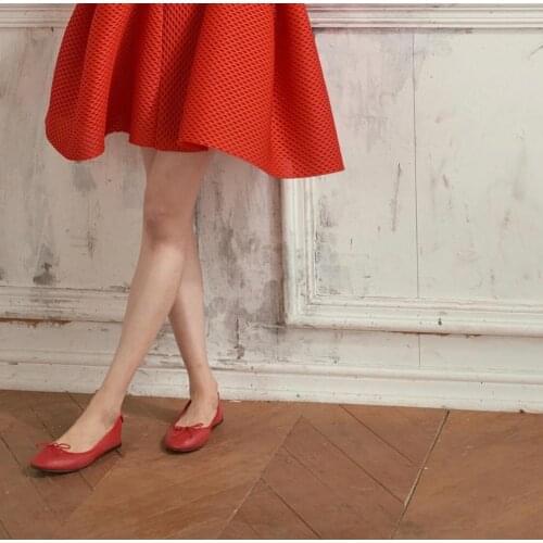 2021 Autumn Black Red Solid Genuine Leather Soft Comfy Easy Matching Slip-On Casual Ballet Flats Round Toe Shallow Women Shoes