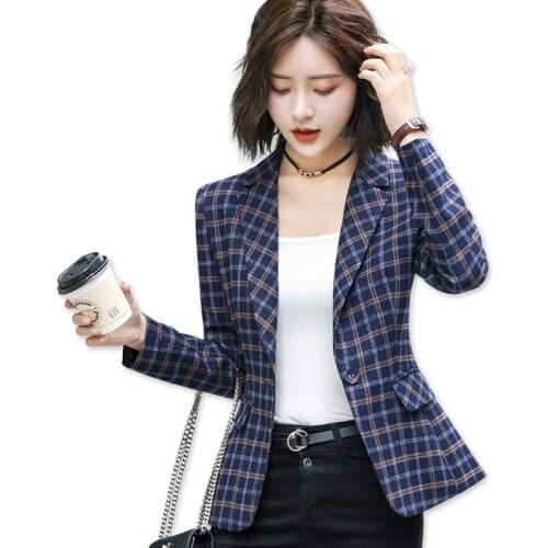 QJCinga Soft and Comfortable High-Quality Plaid Jacket With Pocket Office Lady Casual Style Blazer Women Wear Single Button Coat