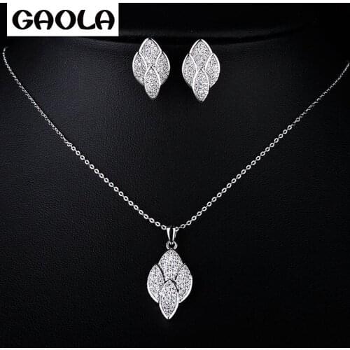 Woman Jewelry Set Real Pure Genuine Silver plated Jewelry Set Leaf Pendant Necklaces Earrings Leaves Fashion GLDT0661