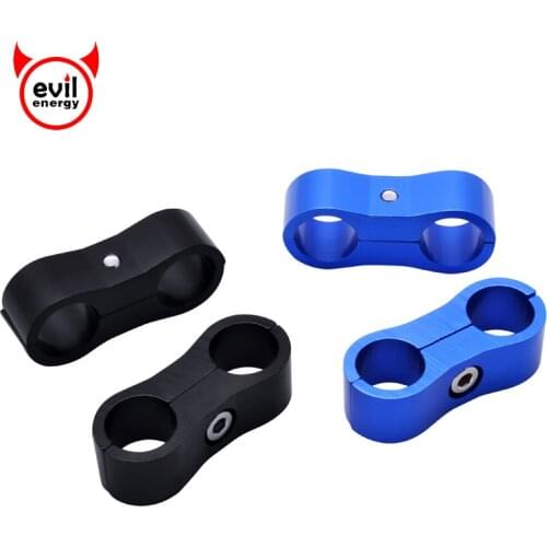 Evil energy 2Pcs AN6 Braided Rubber CPE Hose Line Clamp Aluminum Anodized Separator Separator Divider Clamp Kit 13mm Black Blue