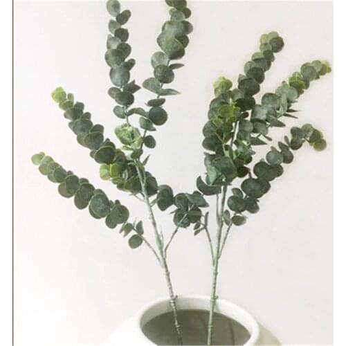 2PCS Artificial Eucalyptus Leaf Branches 5 Branch Simulation Green Plants For Home Office Tabletop Emulation Plant Foliage Decor