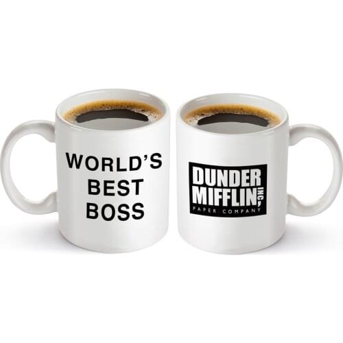 350ml Ceramic Coffee Mug Dunder Mifflin The World‘s Best Boss Breakfast Milk Tea Cocoa Cup Funny Salute Creativity Unique Gift