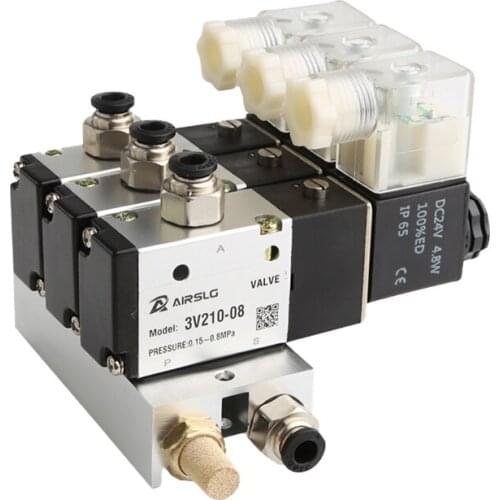 3V210-08 Electromagnetic 2 ~ 20 Row Solenoid Valve Block With Muffler Fitting Base Manifold DC 12V 24V AC 110V 220V 380V 3 port