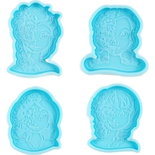 4 Pcs Girls Mobile Phone Bracket Holder Epoxy Resin Mold Keys Decorations Silicone Mold DIY Crafts Making Tool