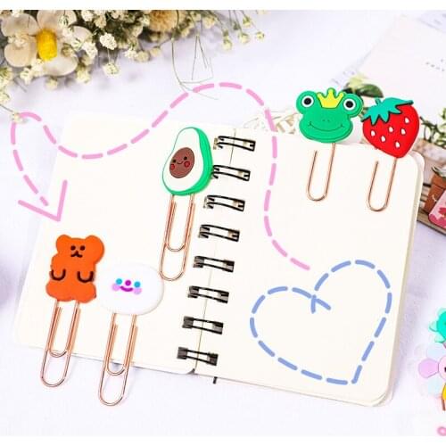 5PC Korea Ins Cartoon Avocado Paper Clip Bookmark Cute Girl Heart Binding Pin Office Paper Clip Paper Clip Lovely Paperclips