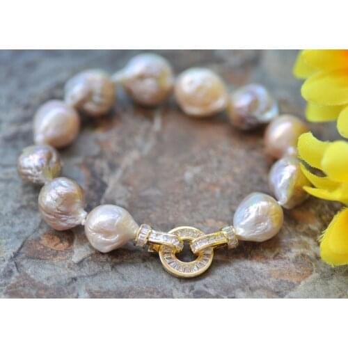 P7100 8" 14mm Pink Lavender Baroque Edison Keshi Pearl Bracelet CZ